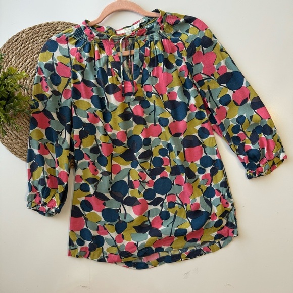 Boden Womens Multicolor Floral Tie Neck Blouse‎ Top 3/4 Sleeve Sz 2 - Picture 2 of 10